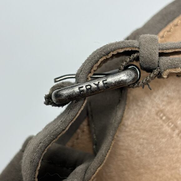 Frye Dani Shield Sling Gray Suede Peep Toe Heeled Sandal 11 Block Heel Shoe - Picture 12 of 16